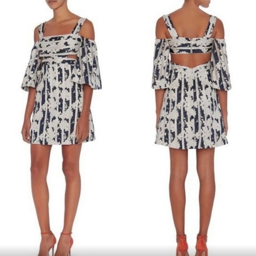 Alexis Floral Stripe Cut Out Dress Blue & White M